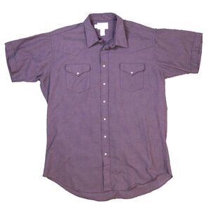Vtg Ruddock Eyre Pearl Snap Shirt Men XLT Purple Gingham Check Short Sleeve USA